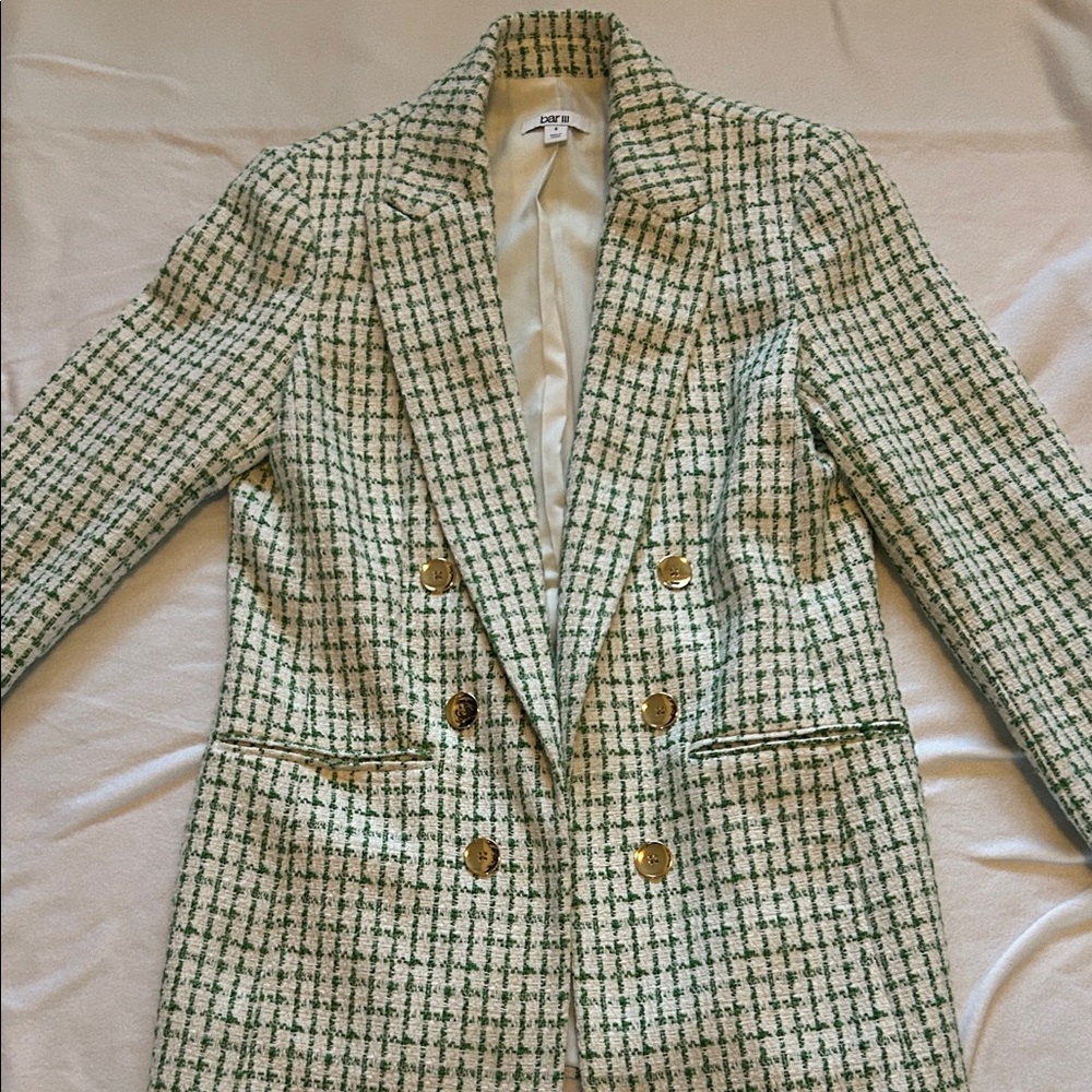 Bar11 White and Green Tweed Blazer